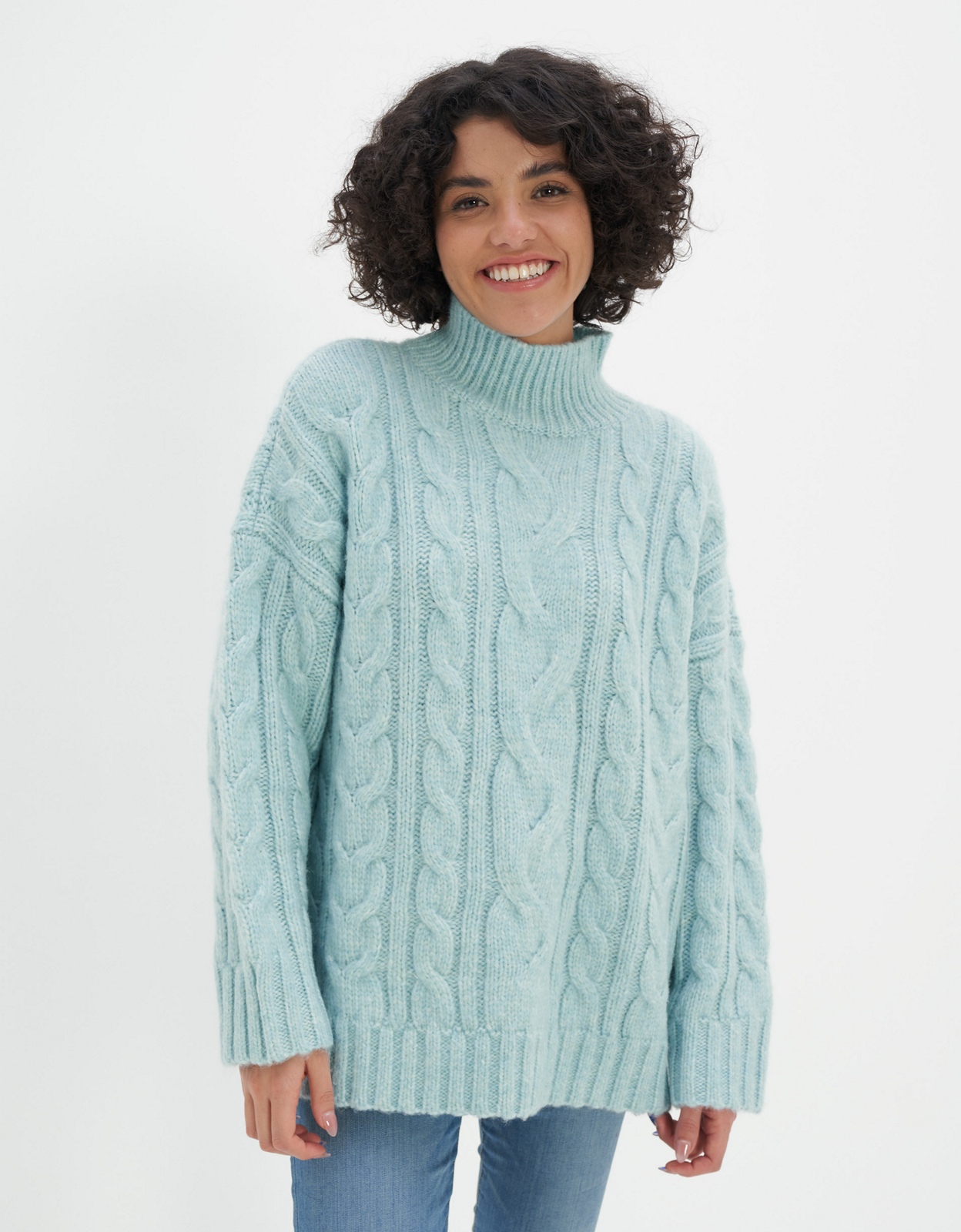 cable knit mock turtleneck sweater