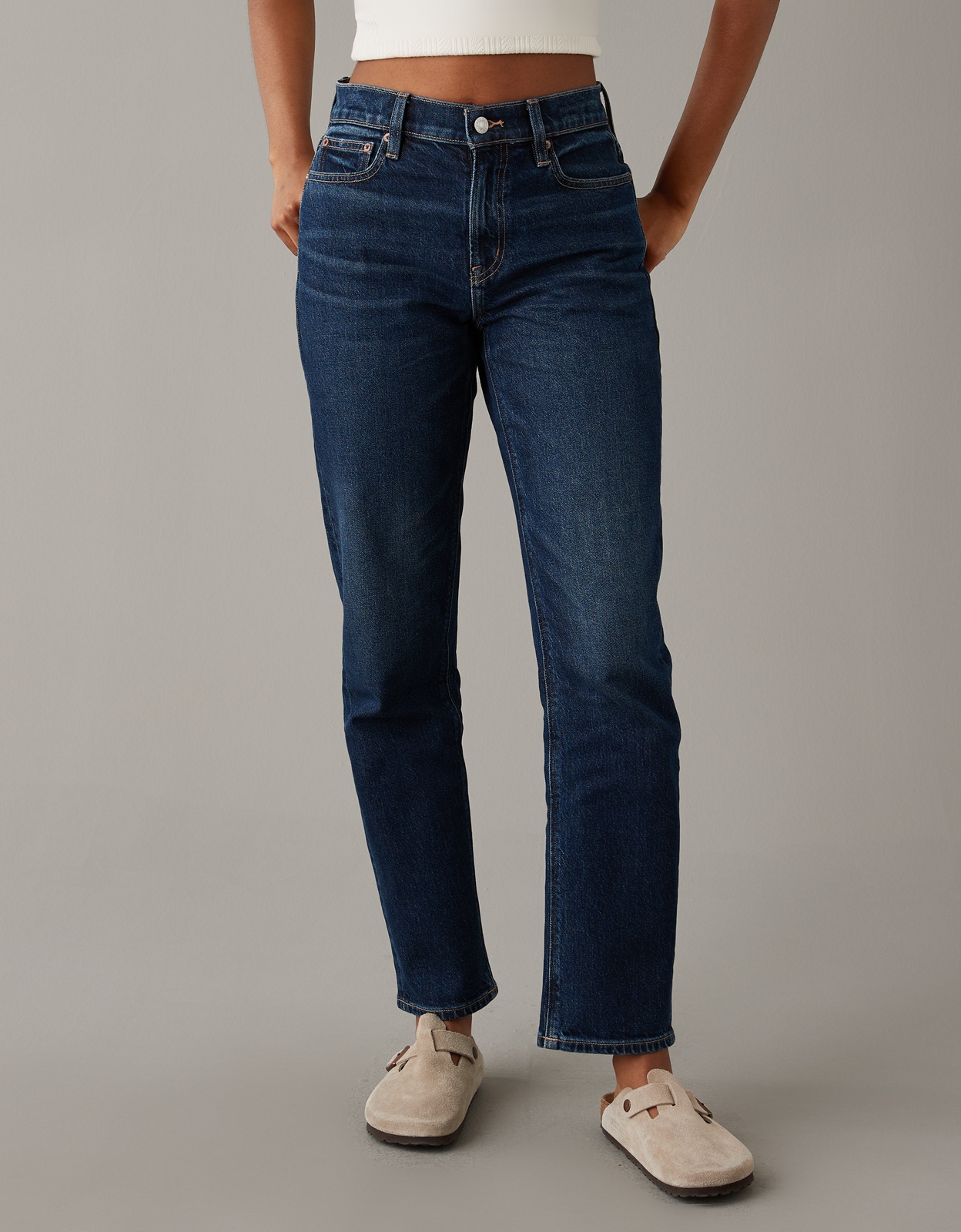 Buy AE Stretch Super High-Waisted Ankle Straight Jean online