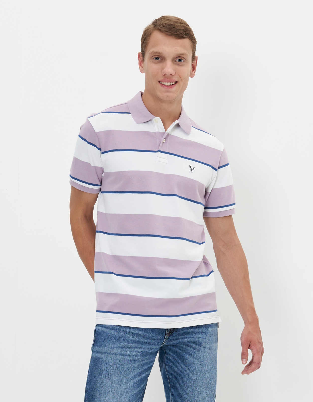 Pink and blue striped hotsell polo shirt